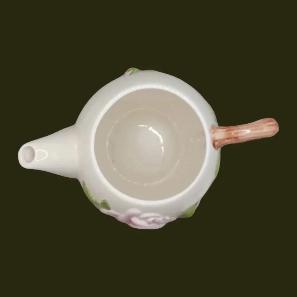 Teleflora rose ceramic teapot white pink color